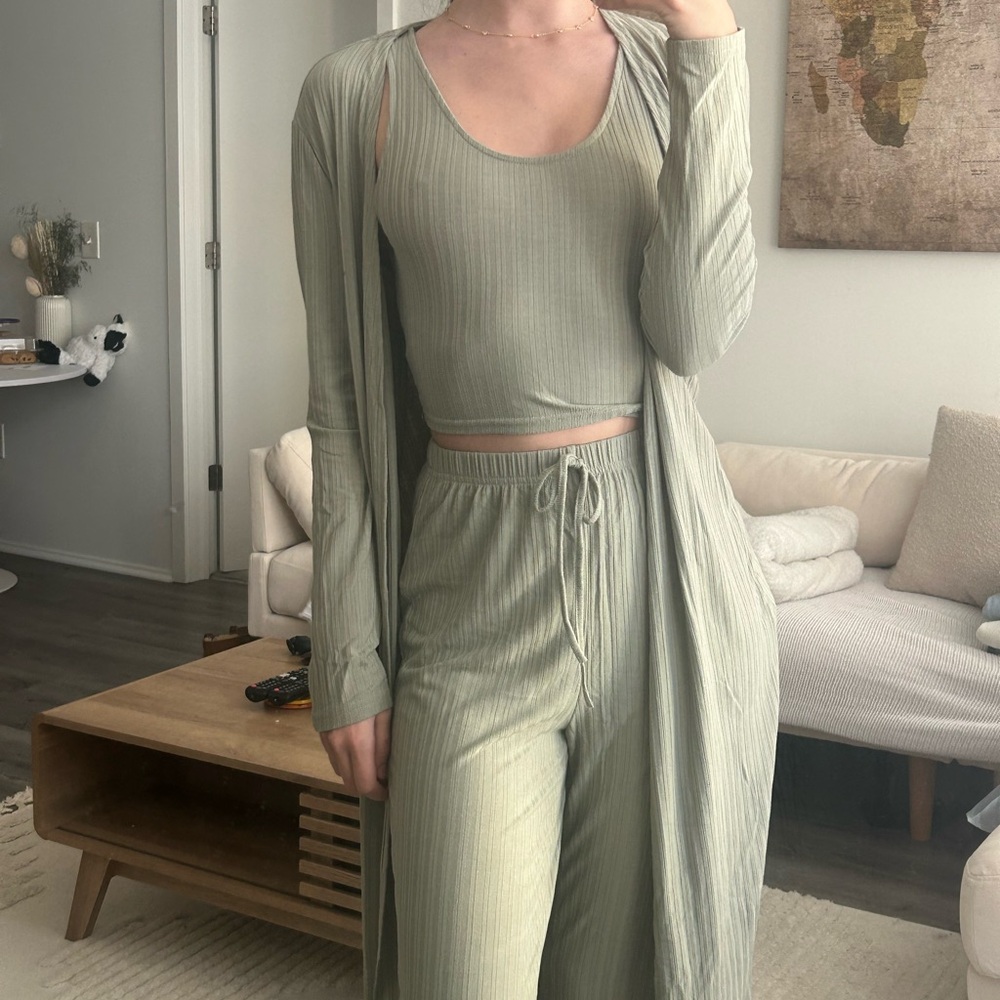 Sage Green Ribbed Lounge Set
